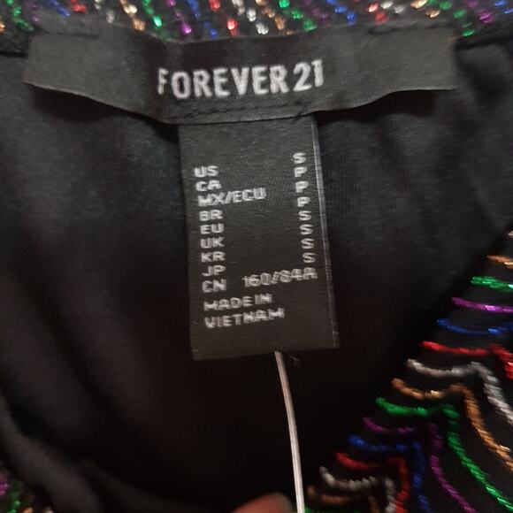 NWT Forever 21 Rainbow Striped Sequin Black Stretchy Mini Dress S - Picture 4 of 5